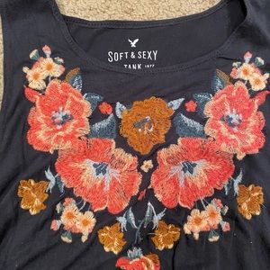 Navy, flower sleeveless top